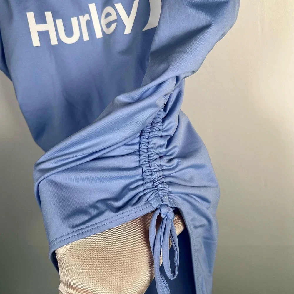 NWT Hurley Light Blue One Piece Swimsuit Front Logo Ruched Sides HURN23017 LARGE